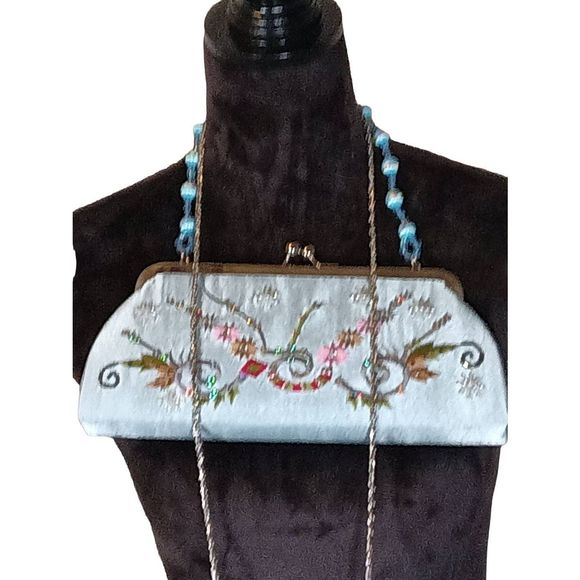 No Brand Handbags - Vintage clutch blue beaded embroidery design with chain clip for cross body